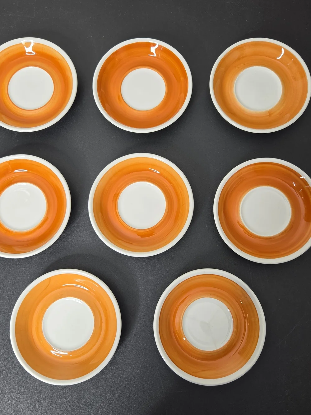 Form Shenango China Set of 8 Orange and White Glazed Saucer Plates 5